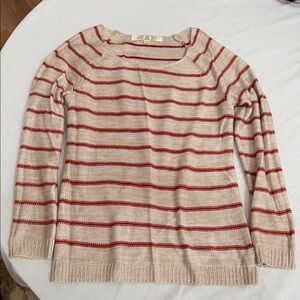 Pink Rose Red and Cream Striped Sweater